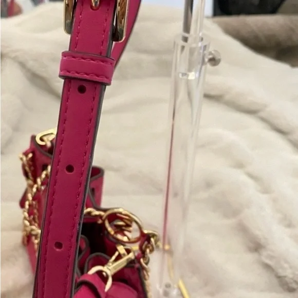Michael Kors Mina Signature Logo Chain Pink Crossbody Shoulder Bag New - Picture 7 of 16